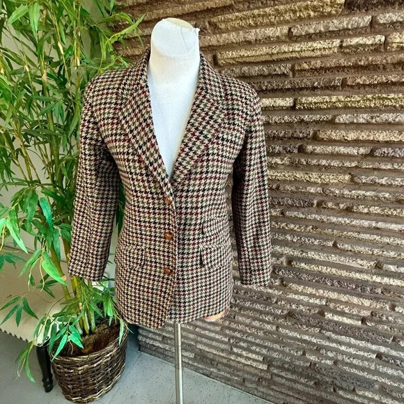 Liz Sport by Liz Claiborne Houndstooth Check Vintage 80s Fitted Blazer Size 2 P - Picture 1 of 8